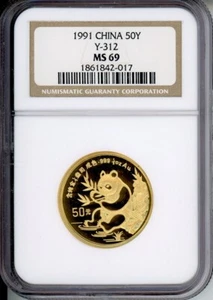 1991 SMALL DATE GOLD PANDA 1/2 Oz. NGC MS69 CHINA 50Y Yn 50-Yuan G50Y 50-Y RARE! - Picture 1 of 2