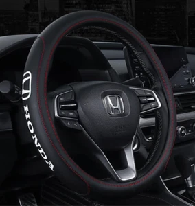 15" PU Leather+Carbon fiber Steering Wheel Cover For 1969-2024 Honda All models - Picture 1 of 10