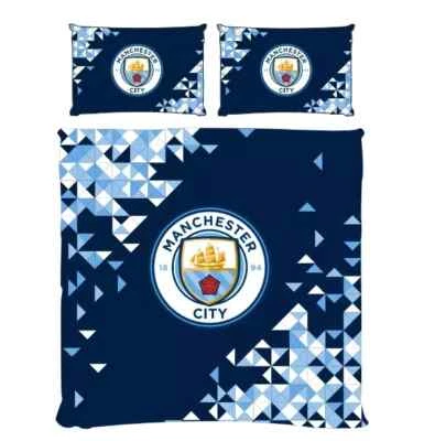 MANCHESTER CITY FC DOUBLE DUVET COVER SET BLUE FOOTBALL BEDDING OFFICIAL LICENSE