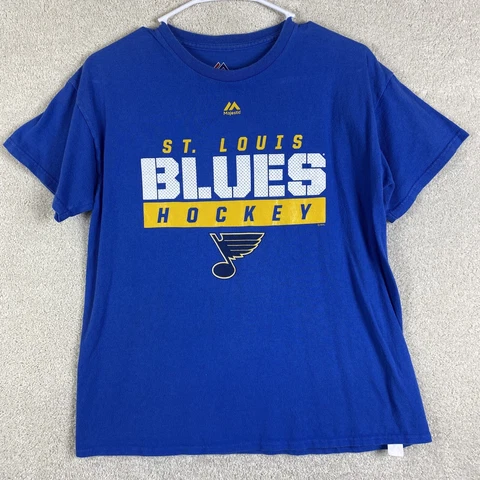 St. Louis Blues Shirt Hockey Adult Size Small Short Sleeve Blue Graphic Shirt Cover
