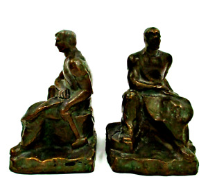 Antique Signed MCCLELLAND BARCLAY Bronze Blacksmith & Hammer Statue Bookend Pair