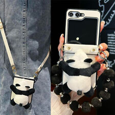 Cute Panda Charm Phone Case w/ Bracelet / Strap for Samsung Galaxy Z Flip 3 4 5