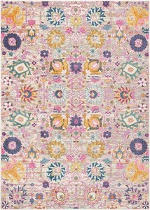 5' X 7' Gray and Pink Floral Power Loom Distressed Area Rug - Picture 1 of 6