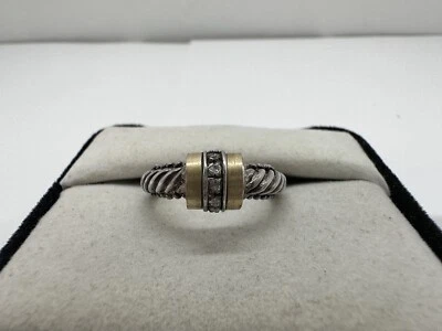 Phillip Gavriel Diamond Twisted Cable & Beaded Design Sterling & 18ky sz 6.25 - Image 1 of 4