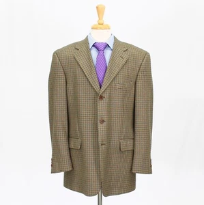 Bill Blass 43R Brown Sport Coat Blazer Jacket Check 3B Wool - Picture 1 of 11