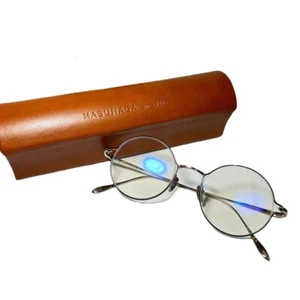 MASUNAGA Eyeglasses FUTURA 47□20-140 Round Lens Gold Frame w/Case USED Japan F/S - Picture 1 of 13