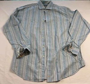 THOMAS DEAN Button Down Shirt Men Size XL 100% Cotton Pinstriped Long Sleeve - Picture 1 of 8