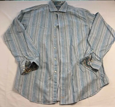 THOMAS DEAN Button Down Shirt Men Size XL 100% Cotton Pinstriped Long Sleeve - Image 1 of 4