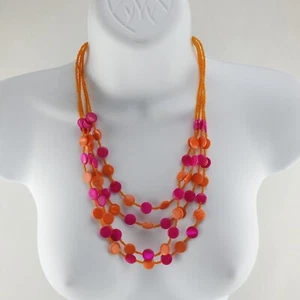 Bright Orange Pink Beaded Multi Strand Necklace - Picture 1 of 8