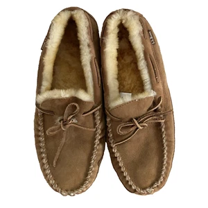 LL Bean Mens Wicked Good Moccasins Size 10 Slippers Shearling Lined Suede Worn1x - Picture 1 of 7
