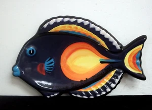 Piatto firmato lungo 9" Ben Diller Art Pottery Achille Tang Fish Maui Hawaii - Foto 1 di 4