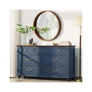 Farmhouse Style 7,Drawer Chest, Blue Finish, Solid Wood, Versatile Storage - Picture 1 of 6