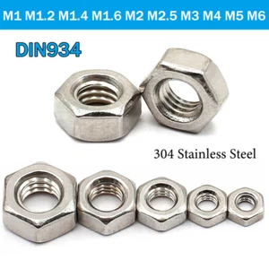 M1 M1.2 M1.4 M1.6 M2 M2.5 M3 M4 M5 M6 304 Stainless Steel Hexagon Nuts DIN 934 - Picture 1 of 8