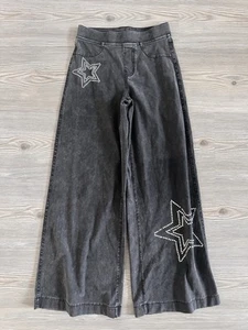 H&m Stretch Denim For Kids Wide Leg With Embellished Stars DarkGray Size10- 12 - Picture 1 of 3