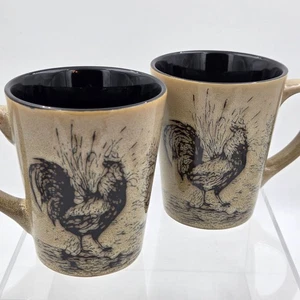 Pfaltzgraff Homespun Rooster Set of 2 Mugs Ceramic Beige Brown Farmhouse - Picture 1 of 7