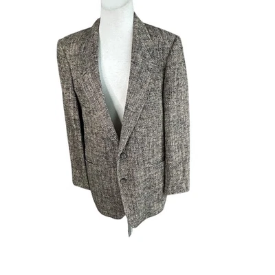 Adolfo  Men’s Vintage Black Brown Tweed Silk Blazer Sports Coat  - Image 1 of 4