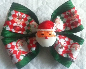 Mädchen Haarschleife 4" breit Weihnachten Santa grün Santa Flatback französische Haarspange - Bild 1 von 3
