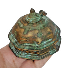 Rare 1800's Old Vintage Antique Brass Unique 8 Side Shape Ink Pot , Collectible
