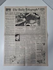 VINTAGE DAILY TELEGRAPH WW2 NEWSPAPER MAY 18TH 1943 - RAF BLOWS UP 3 DAMS