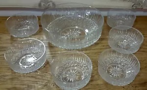 Vintage glass salad bowl set 7 pcs starburst clear salad dessert Kitchen Dining - Picture 1 of 12