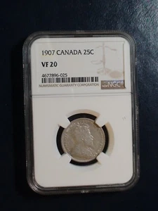 1907 Canada Twenty Five Cents NGC VF20 SILVER 25C Coin PRICED TO SELL!  - Picture 1 of 4