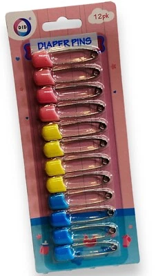 12 X Baby Diaper Pins Nappy Pins Safety Pins Snap Fasteners Lock Coloured Clean