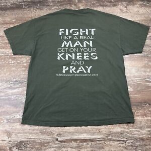 Vintage Pray God Jesus Funny Bible Verse 90s Text T Shirt 2XL Green Faded Joke