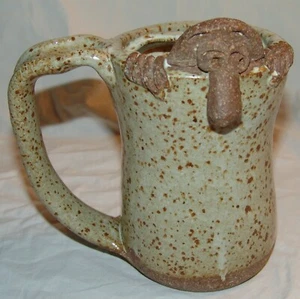 Novelty Pottery Cup Mug Mustache Funny Ugly Glazed 3D Nose Natural - Picture 1 of 9