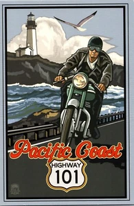 Postal Pacific Coast Highway 101 motocicleta Washington por Paul A Lanquist - Imagen 1 de 2