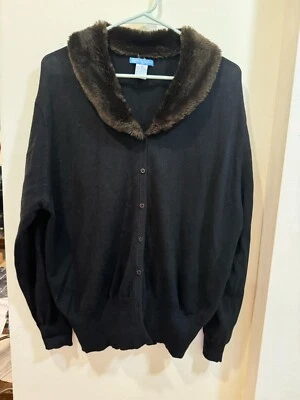 Винтажный Deane & белый кардиган свитер с отделкой из искусственного меха - размер 1 X - Изображение 1 из 4