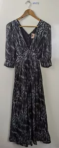 Fleur Wood Black Printed Silk Maxi Dress Size 1 - Picture 1 of 15