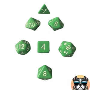 7 PC Polyhedral Dice Set DND RPG-Classic Green w/ White No.'s - with Pouch!! - Picture 1 of 5