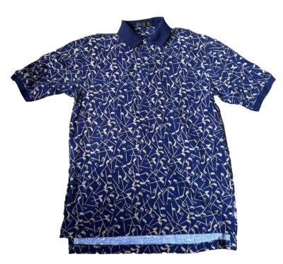 Camisa polo masculina Cross Creek gola redonda tacos de golfe botão M azul - Imagem 1 de 4