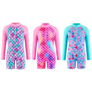 Girls Jumpsuit Long Sleeve Swimsuit Swimwear Bodysuit Sport Costume Fish Scales - Picture 1 of 38