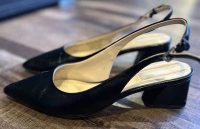 Franco Sarto Mujer Corredor Slingback Tacón Bajo Bloque Punta Bomba, Negro, 7 Foto 1 de 4