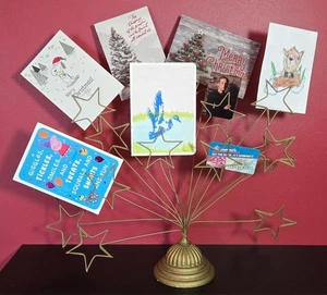 Gold Tone Metal 15-arm Star Shaped Tabletop Stand Photo/Note/Card holder - Picture 1 of 8