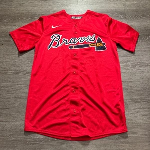 Nike Atlanta Braves Baseball Jersey Mens Small Red Polyester #8 Button Youth - Picture 1 of 7
