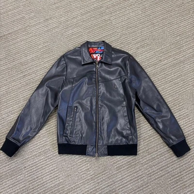 Volcom Leather Rider Jacket Men S Black Surf Skate Zipper Pockets Used - Image 1 of 4