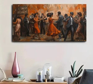 Modern Jazz Age Decor With Dancing Couple Unframed Canvas Painting for Living - Picture 1 of 6