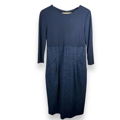 Vestido midi Lafayette 148 New York azul marino mezcla lana seda talla 6 Foto 1 de 4