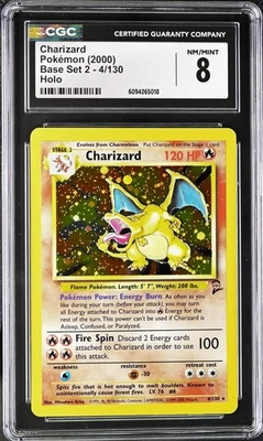 CGC 8 Charizard 2000 Base Set 2 4/130 Holo Pokemon Card psa - Image 1 of 2