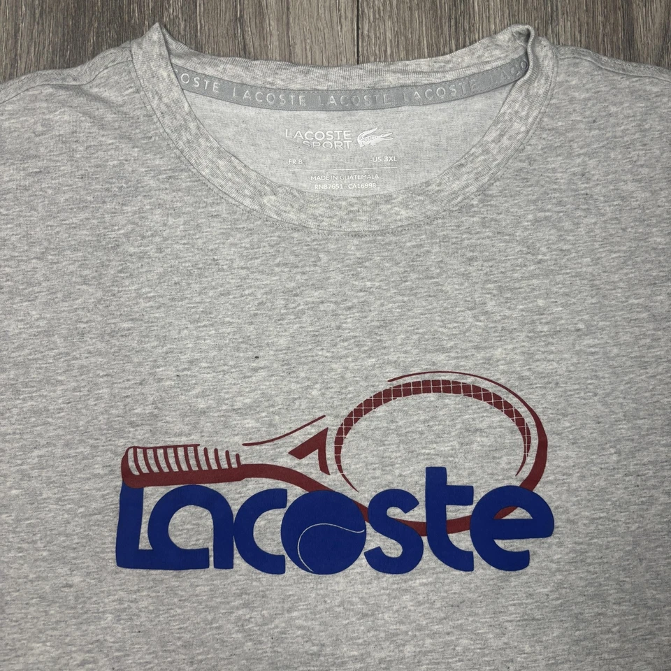 Camisa deportiva Lacoste para hombre 3XL gris jaspeado tenis gráfico logotipo ultra seco cuello redondo Foto 1 de 4