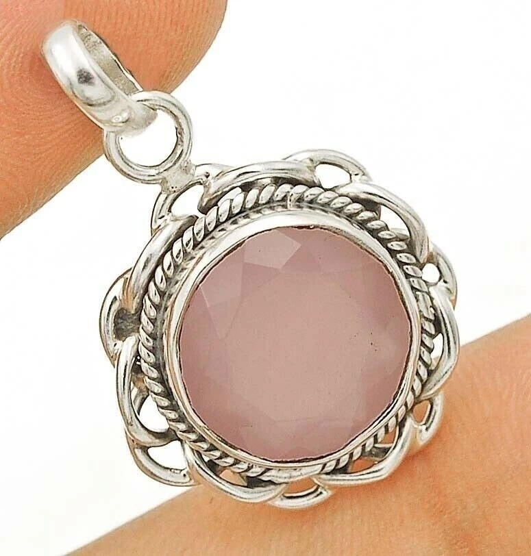 Natural Rose Quartz 925 Sterling Silver Pendant Jewelry 1 1/2" Long @B14-5 - Image 1 of 1
