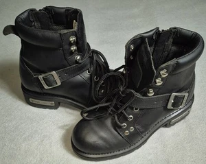 Ride Tecs Men Size 8.5 Black  Leather Biker Boot Zip & Lace 8143 - Picture 1 of 14