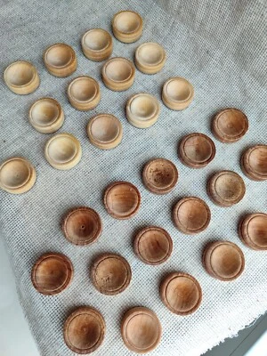 13 Light 17 Dark 30pcs Handmade Wood Checkers Pieces with Cloth Base Board Chips - Image 1 of 4