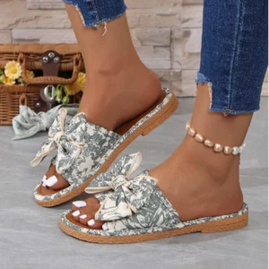 Women's Fashion Bow Tie Summer Slippers Slip On Comfort Holiday Shoes Size - Picture 1 of 13
