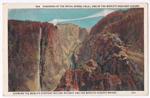 Royal Gorge CO Panorama, Bridge, Incline Railway, Colorado Postcard Curt Teich - Picture 1 of 4