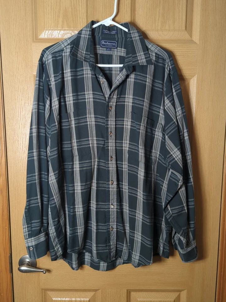 Burberrys Of London Men's L Large Button Up Shirt Black Plaid Long Sleeve - Image 1 of 4