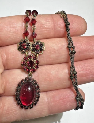 Collar Liz Palacios Araña Color Rubí Rojo Cuentas Cristal Cuentas Vintage 17" Foto 1 de 4