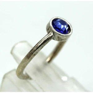 925 STERLING Alex & Ani Wisdom ring faceted blue stone adjustable VINTAGE IOB - Picture 1 of 8